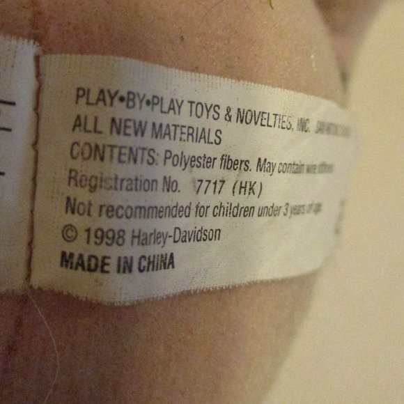 Harley Davidson NEW Vintage 1998 Black White Peach Graphic Motorcycle Plush Hog - Picture 7 of 9